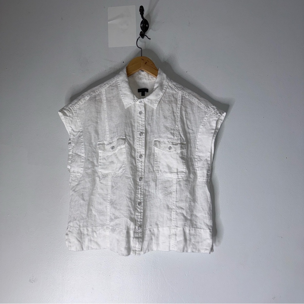 Talbots Extended Shoulder‎ Linen Collar Short Shirt Button Down Medium White